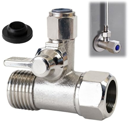 T-avstängningsventil vattenslang adapter 3/8 x 38 x 1/4 för enkel anslutning av 2 enheter, avstängningsventil för kylskåp och vattenfiltreringssystem