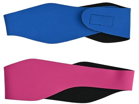 2 Pack Swimming Headband for Adults Children, Large 58cm Adjustable Neoprene Swim Ear Band, Waterproof Ear Protection Hair Guard for Surfing Bathing Kayaking, Pink & Blue