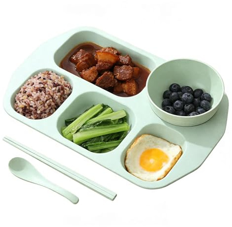 Genérico Platos Con Separadores - Vajilla Con 5 Compartimentos - Plato para Separar Alimentos,Para Niños Estudiantes Hogar Oficina Escuela Guardería Hora De La Comida Comedor Restaurante
