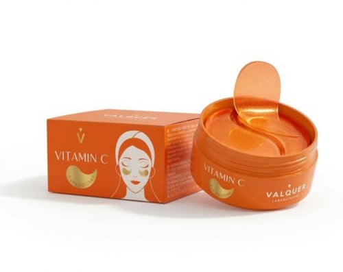 VALQUER C-vitamin ögonplåster | Uppstramande anti-aging för påsar och öron | Med koffein, hyaluronsyra och niacinamid, vitaliserande effekt, vegan, 60 st