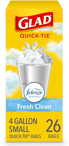 Glad OdorShield Small Trash Bags, Febreze Fresh Clean, 4 Gal, 26 Ct (Package May Vary)