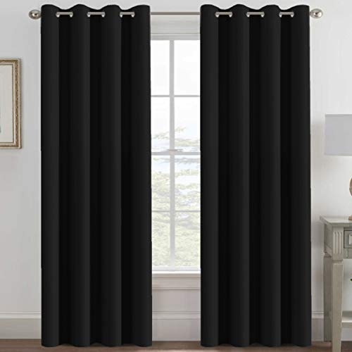 H.VERSAILTEX 100% Blackout Curtains for Bedroom Thermal Insulated Light Blocking Curtain Grommet Window Treatment Panel for Living Room/Patio Door, Solid in Jet Black (One Panel), 52 W x 84 L
