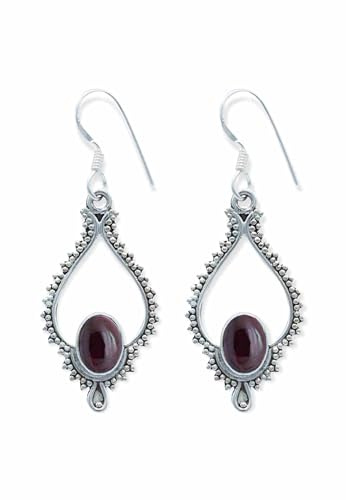 Ohrringe 925 Silber Granat roter Stein Edelstein Ohrhänger echt Silber Damen Sterling Silber Hänger Geschenk (MOH-082-02)