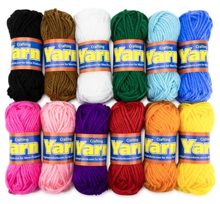 Hygloss Assorted Acrylic Yarn Set - 12 Mini Colorful Skeins for Crocheting & Knitting - Soft, Smooth 100% Acrylic Yarn- 24 Yard Per Skein, Total 288 Yds