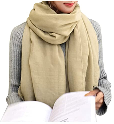 WKTRSM Women Shawl Scarfs Wraps Linen Cotton Ladies Scarf Large Oversized Scarves Stoles for Winter Autumn Spring 180CM * 145CM, Beige