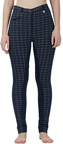 Avon Equine Horse Riding Girls and Women Ladies Soft Stretchy Jodhpurs JODPHURS JODS Check with Navy (20/38)