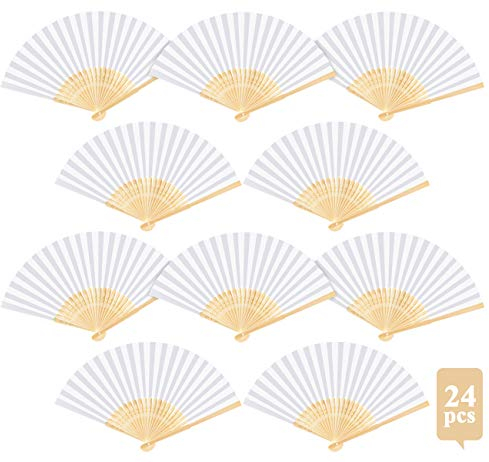 ABSOFINE 24 Pezzi Ventaglio in Carta Bianca Ventaglio per Matrimonio Pieghevole per Matrimonio Festa Compleanno Fai da Te Decorazione Parete