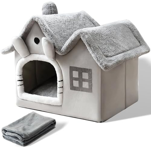 SEOUGEE Cat Cave Bed, Warm Cosy Dog Bed Indoor With Removable Cushion, Comfortable Plush Pet Cat igloo, Washable Foldable Cat Houses with Non-Slip Bottom
