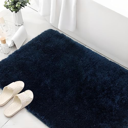 Mibao Badteppich, rutschfeste und waschbare Badematte, Weicher Flauschiger Badvorleger, Shaggy Hochflor-Mikrofasermatte für das Badezimmer, Badezimmerteppich 60 x 90 cm Dunkel Blau