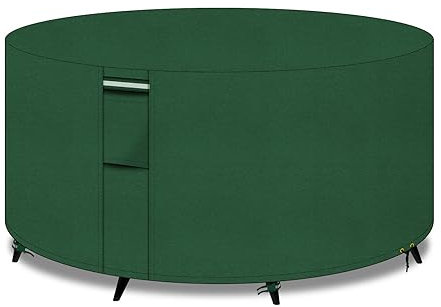 PATIO PLUS Garden Heavy Duty Table Covers Round with Air Vents, 600D Oxford Fabric Circular Patio Table Cover, Garden Furniture Cover Waterproof, Windproof, Anti-UV, 130x71cm, Green