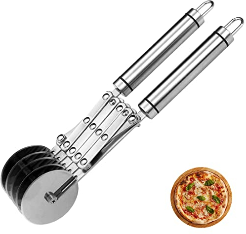 Cortador De Masa De Acero Inoxidable Con 5 Ruedas Cortador De Pizza Y Pastas Lateral Para ReposteríA Cortapizzas Con Asa Para Hornear, Pastelería, Pan (5 wheel)