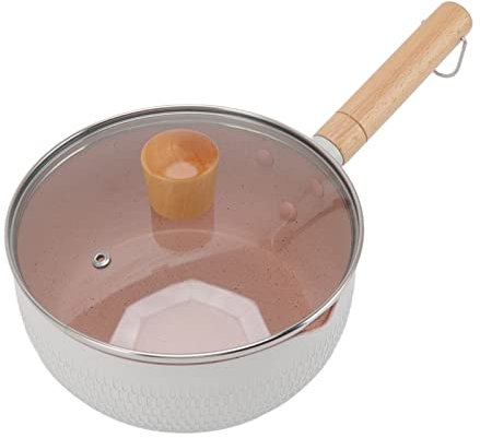 Ollas y Sartenes, Funcional Olla de Leche con Mango de Madera para la Inducción de Estufa de Gas Pan Stick a Prueba de Aleación de Aluminio Multi (Blanco)