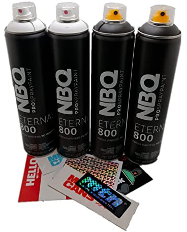 PROGAL COLORS NBQ ETERNAL - Panda Pack - Spray de Pintura Mate Alta Presión (2x Negro 600mL + 2x Blanco 600mL + Pegatinas) Secado Ultrarrápido para Graffiti Manualidades y Decoración