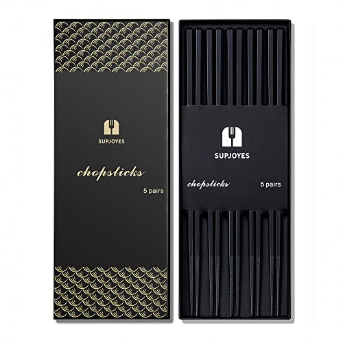 SUPJOYES 5 Paar Fiberglas-Essstäbchen, Wiederverwendbare Japanische EssstäBchen, Waschbar FüR GeschirrspüLer, 24 cm, Schwarz Stäbchen