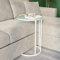 URBNLIVING Round Modern C-Shaped Side End Table Chrome Legs Frame and Glass Top, Snack Books Side Table (White Legs & White Glass Top)