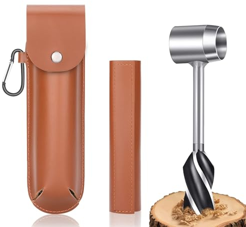 Handschneckenbohrer bushcraft,manueller Überlebensbohrer,handbohrer set,Outdoor Handbohrer Schneckenbohrer,Handbohrer mit Lederhülle,für Bushcraft-Siedler,Camping Rucksackreisen