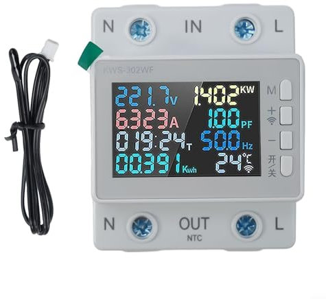 Sileduove Tuya Compteur d'énergie électrique 8 en 1, moniteur de puissance intelligent WiFi avec protection contre les surtensions et les sous-tensions, moniteur de consommation d'énergie numérique