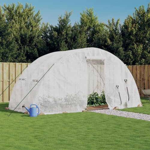Serre de Jardin Tunnel, Serre Châssis de Jardin Serre avec Cadre en Acier Blanc 10 m² 5x2x2,3 m
