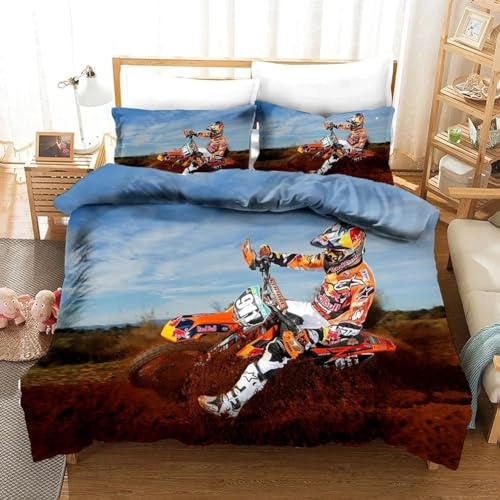 LUYAPOND Fundas Nordicas Cama 105 Motociclista, Juego de Ropa de Cama Microfibra, Funda Edredon 180x220 cm con Cremallera y 1 Funda de Almohada 50x75 cm
