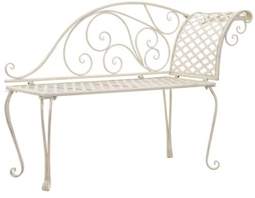Makastle Gartenbank Recamiere mit Metallrahmen, Garten Chaiselongue Sonnenliege Sitzbank Parkbank Balkonbank Gartenmöbel, 128 cm Metall Antik Weiß