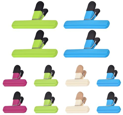 Zhtulck Verschlussclips, 12 Stück Clips für Tüten, Bunte Klammern für Tüten, Wiederverwendbar Tütenclips, Verschlussklammern Verpackung Süßigkeiten Snacks Frischhalten