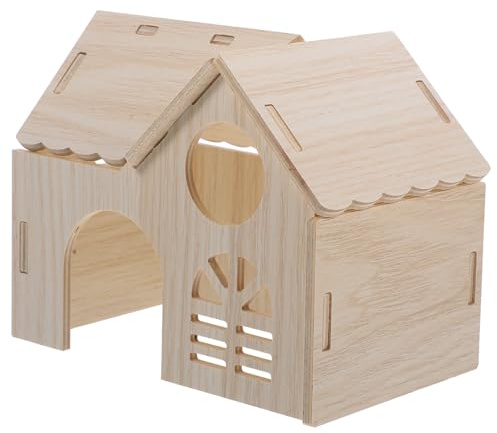 BESPORTBLE Cachette pour Hamster en Bois Beige, Maison Adorable Résistante à l'usure Fonction Antistress, pour Sommeil et Jeu Toute L'année