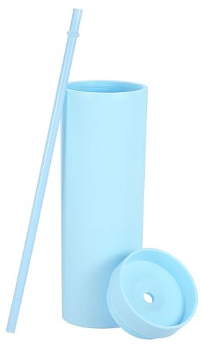 QUARKZMAN Bicchiere a Doppia Parete con Cannuccia e Coperchio, 16 Oz Acrilico Dritto Bulk Riutilizzabile Tazza Fredda Trasparente Tazza Caffè Freddo per Feste Compleanni, Blu Opaco