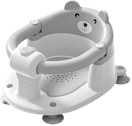 UBRAVOO Baby Bath Seat for Babies 6 Months Plus.Cute Bear Non-Slip Baby Bath Chair for Babies Sitting Up,Safe Infant & Newborn Bathtub Chair with 4 Suction Cups (Grey)