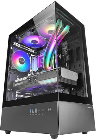 Mars Gaming MC-XO, Caja Gaming ATX, Doble Cristal Templado Continuo, Ventilador FRGB 120mm, Sistema de Refrigeración SIDECOOL, Semitorre PC con Diseño de Doble Cámara, Amplia Capacidad Interna, Negro