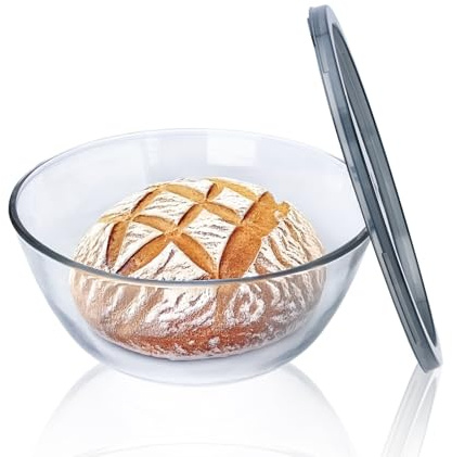 Ajrwiiy Large Glass Bowl for Sourdough Bread Making, 4.7 Quart Glass Mixing Bowl for Sourdough Bread with Lid, Clear Breads Proofing Bowl with Covers, Ideal for Kitchen, Storage