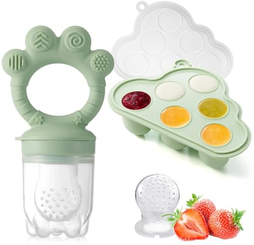 KEERT Baby Fruit Feeder with Popsicle Mold, Teething Teethers for Babies 3-12 Months,Teething Toys for Babies Feeding Gift (Green1)