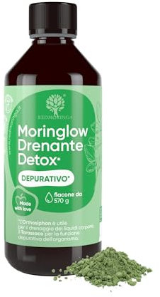 Moringlow Drenante Liquido con Moringa BIO e 11 Erbe Drenanti | Tarassaco, Ananas, The Verde, Ribes e Orthosiphon | Diuretico Naturale e Detox Fegato e Intestino | 500Ml Made in Italy – RedMoringa