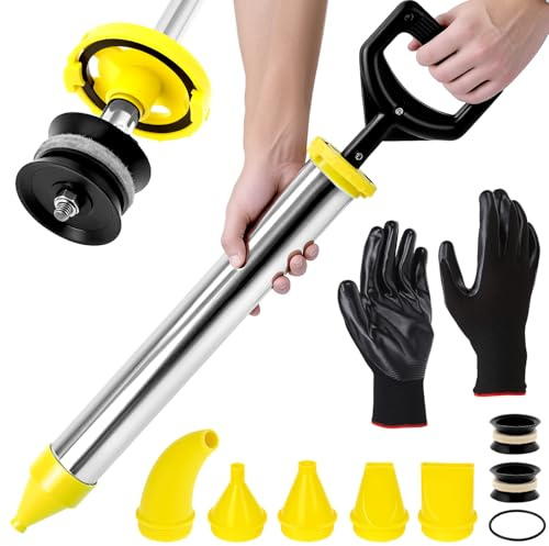QWORK® Pistolet à Ciment/Mortier en Acier Inoxydable avec 5 Buses - Jointoyeur Multifonction - Include Tête d'étanchéité de Rechange e Gants