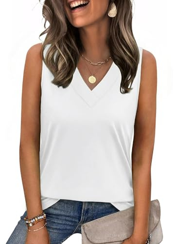 Zeagoo Camiseta sin Manga Mujer Top Verano Cuello en V Tank Tops Básica | Camiseta Casual | Camisetas Suelto | Blusas Elegantes| Ideal para Día a día Trabajo/Colegio/Compras/Picnic/Playa | S-2XL