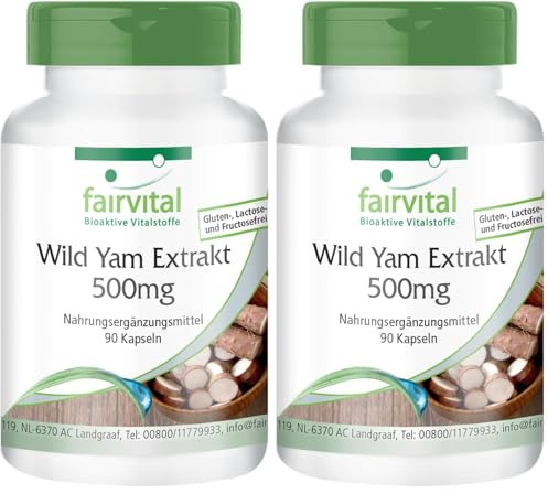 fairvital Capsule di estratto di igname selvatico 500 mg, 90 capsule, ALTO DOSAGGIO, VEGANE, standardizzate al 20% di diosgenina (Confezione da 2)