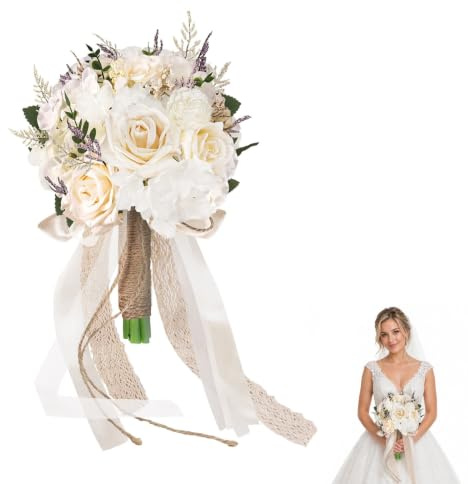 Jinfanshurich Ramo de novia artificial, 25 x 21 cm, ramo de novia, ramo de novia, dama de honor, decoración de boda