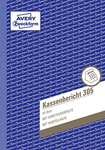AVERY Zweckform 305 Kassenbericht (A5, 50 Blatt, mikroperforiert, retrograde Ermittlung der Tageseinnahmen, von Rechtsexperten geprüft, für DE/AT, zur ordnungsgemäßen Buchführung) weiß