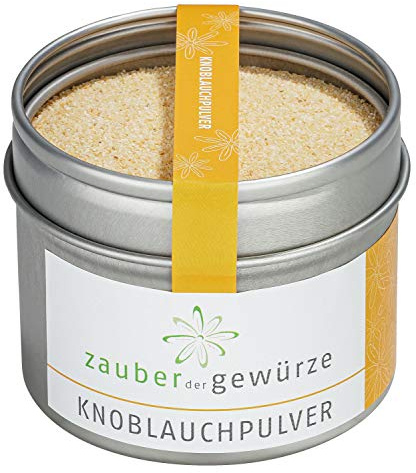 Zauber der Gewürze Knoblauchpulver - Knoblauch-Granulat, aromatisch, vegan, Gewürz-Allrounder für Suppen, Saucen, Fisch oder Fleisch, Spitzen-Qualität in wiederverschließbarer Aroma-Dose, 65 g
