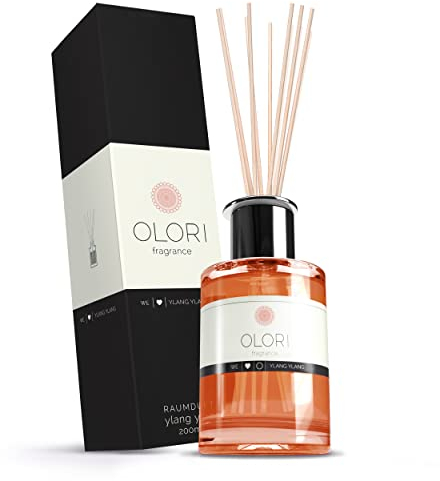Duftöl Ylang Ylang - Diffuser mit Stäbchen - Raumduft mit ätherischen Ölen erfrischend, süß, blumig - 100% natürliche & Reine Raumdüfte - Raumlufterfrischer mit Duftstäbchen (Glas 200 ml)