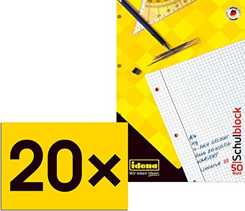 20 Schulblöcke /Schreibblöcke kariert DIN A4 / 50 Blatt je Block (20er Packung, Schulblock | kariert)
