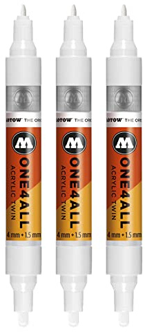 Molotow One4All Acrylic Twin Marker (linjebredd 1,5 mm och 4 mm, hög täckning och permanent), 3 stycken färg 160 signal, vit