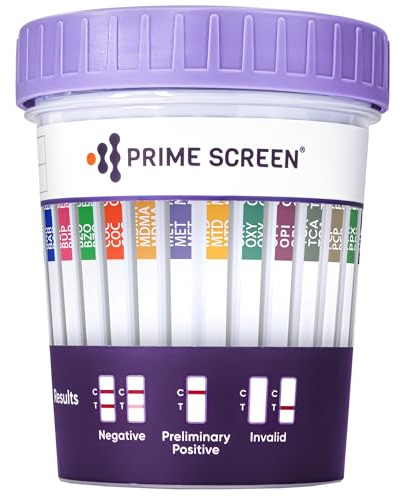 Prime Screen 14 Panel Urine Drug Test Cup Instant Testing Marijuana (THC),OPI,AMP, BAR, BUP, BZO, COC, mAMP, MDMA, MTD, OXY, PCP, PPX, TCA [1 Pack]