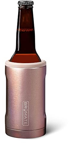 BrüMate Hopsulator Bott'l Insulated Bottle Cooler for Standard 12oz Glass Bottles | Glass Bottle Insulated Stainless Steel Drink Holder for Beer and Soda (Glitter Rose Gold)