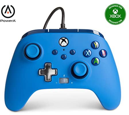 Verbesserter Kabelgebundener Controller von PowerA für Xbox Series X|S - Blue, Gamepad, Kabelgebundener Videospiel-Controller, Gaming-Controller, Geeignet für Xbox One, Offiziell lizensiert