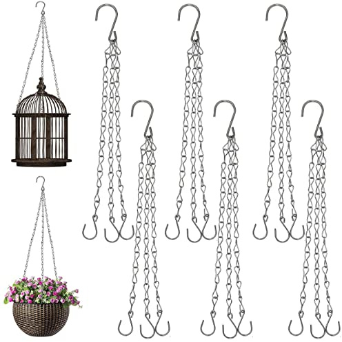 PUERHUACI trafikljuskedja, kedjor för upphängning, 6 stycken metallblomkrukskedjor, hängande kedja med S-krok, kedjor 40 cm för fågelbur blomkrukor lyktor biljboard trädgård silver