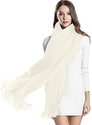 Gukasxi Damen Schals für Winter Warm Pashmina Schal Schal Wrap für Frauen Mädchen Große Weiche Schals Solid Colour 200x60 cm (Weiß)