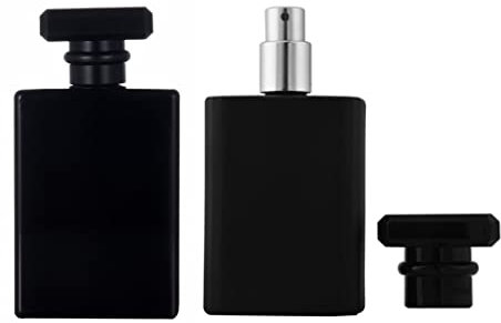 YORROR Lot de 2 atomiseurs de parfum en verre noir, 100 ml vides rechargeables pour homme et femme, flacon vaporisateur portable à brume fine pour voyage