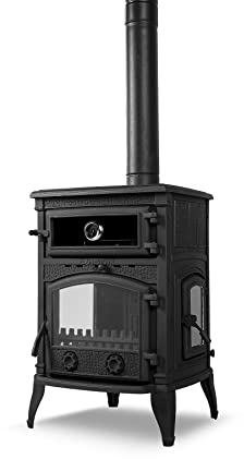 Poêle en fonte avec porte latérale, cheminée certifiée CE et EcoDesign 2022, verre Schott Robax allemand sur trois côtés, convient pour la combustion du bois et du charbon, 18,21 kW
