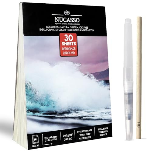 NUCASSO A3 Watercolour Paper Pad, 30 Sheets, 300 GSM Cold-Pressed