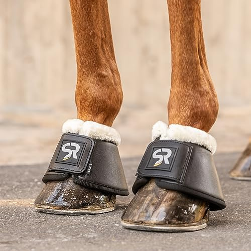 SUNRIDE Cloches en Cuir avec Fourrure (Lot de 2) pour Chevaux - en Cuir véritable et néoprène - pour Protection Contre Les Coups de Talon (Noir, XL (Full & XFull))